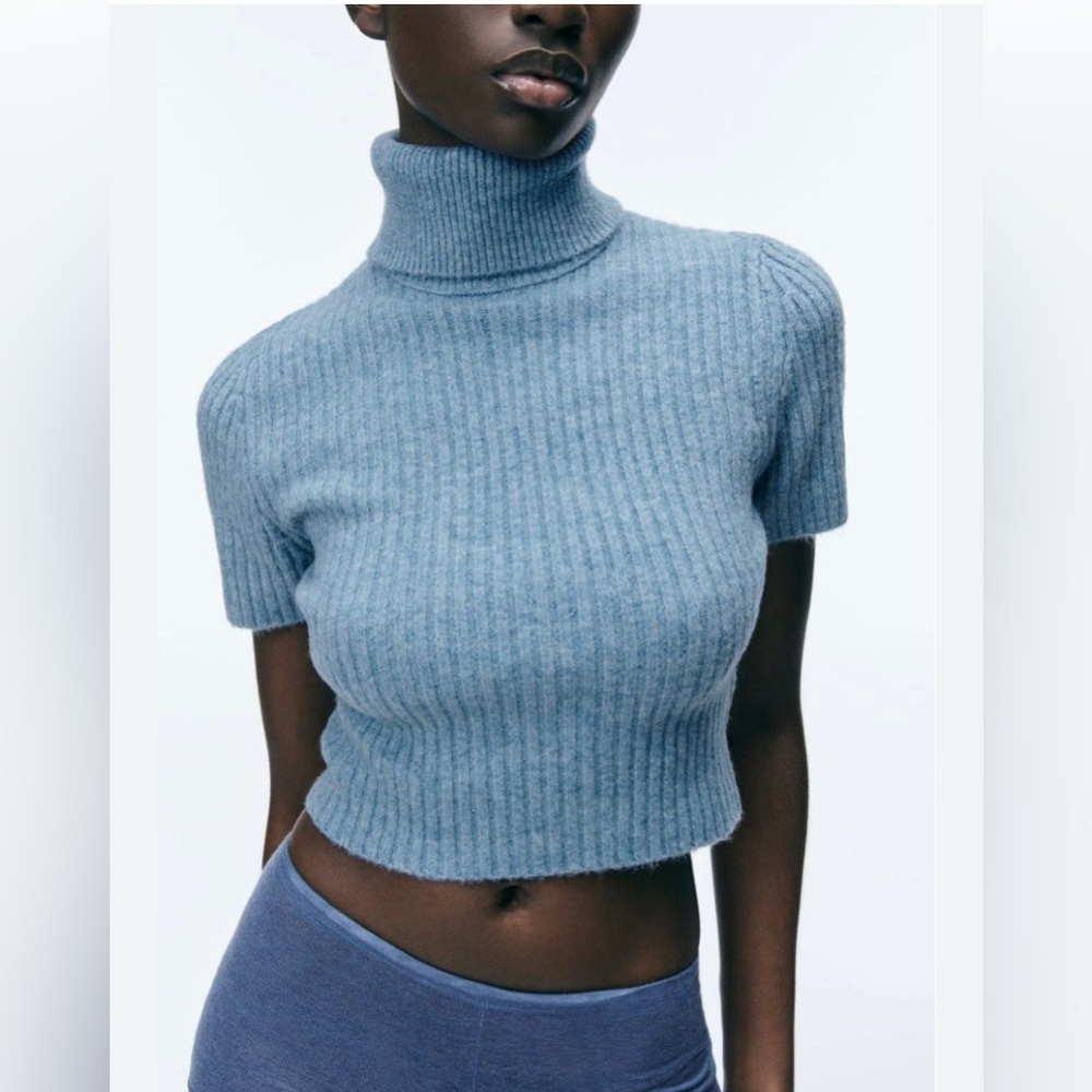 Zara Soft Blue Knit Turtleneck